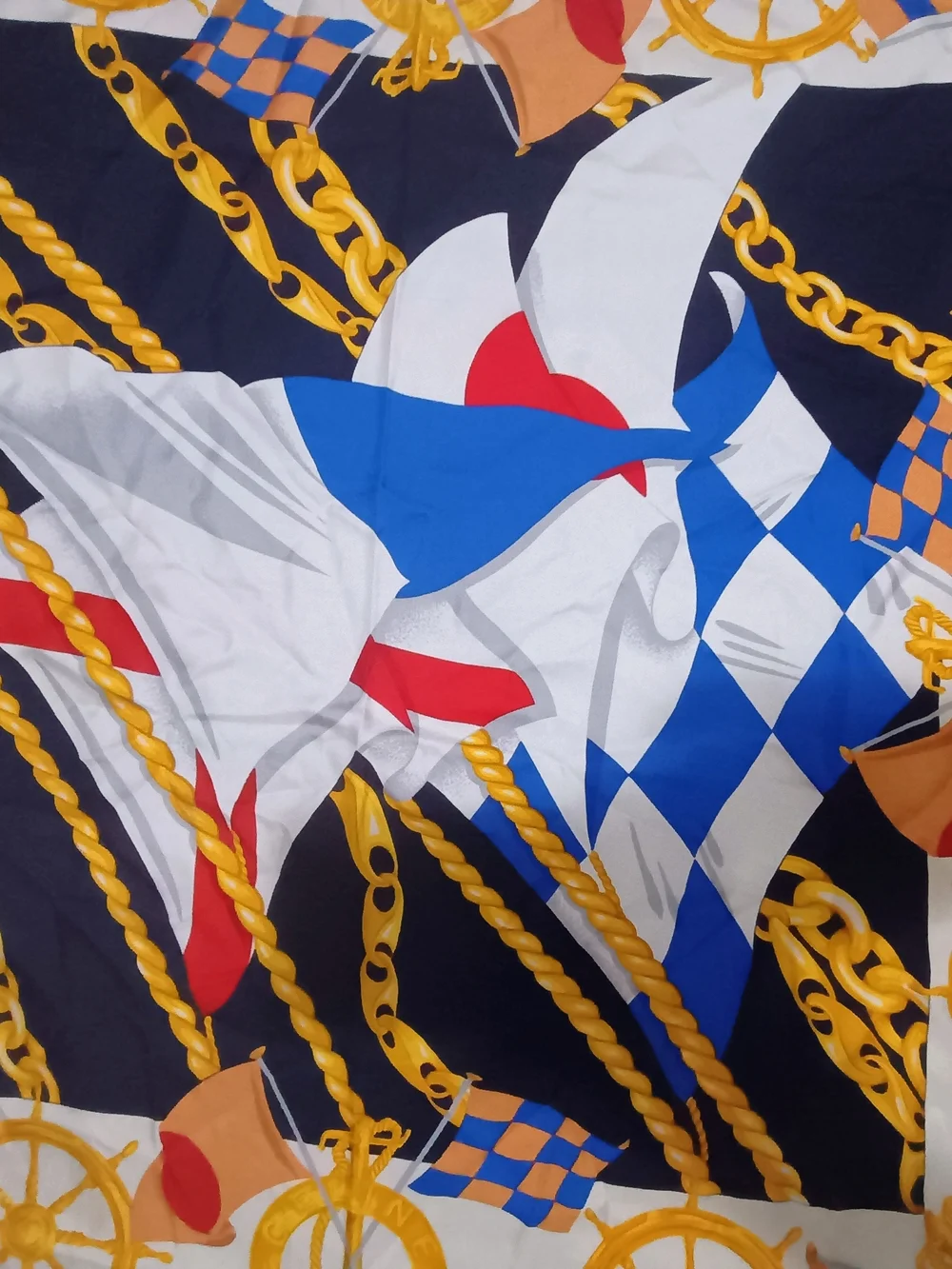 Celine Red, Navy, White & Gold Nautical Silk Scarf